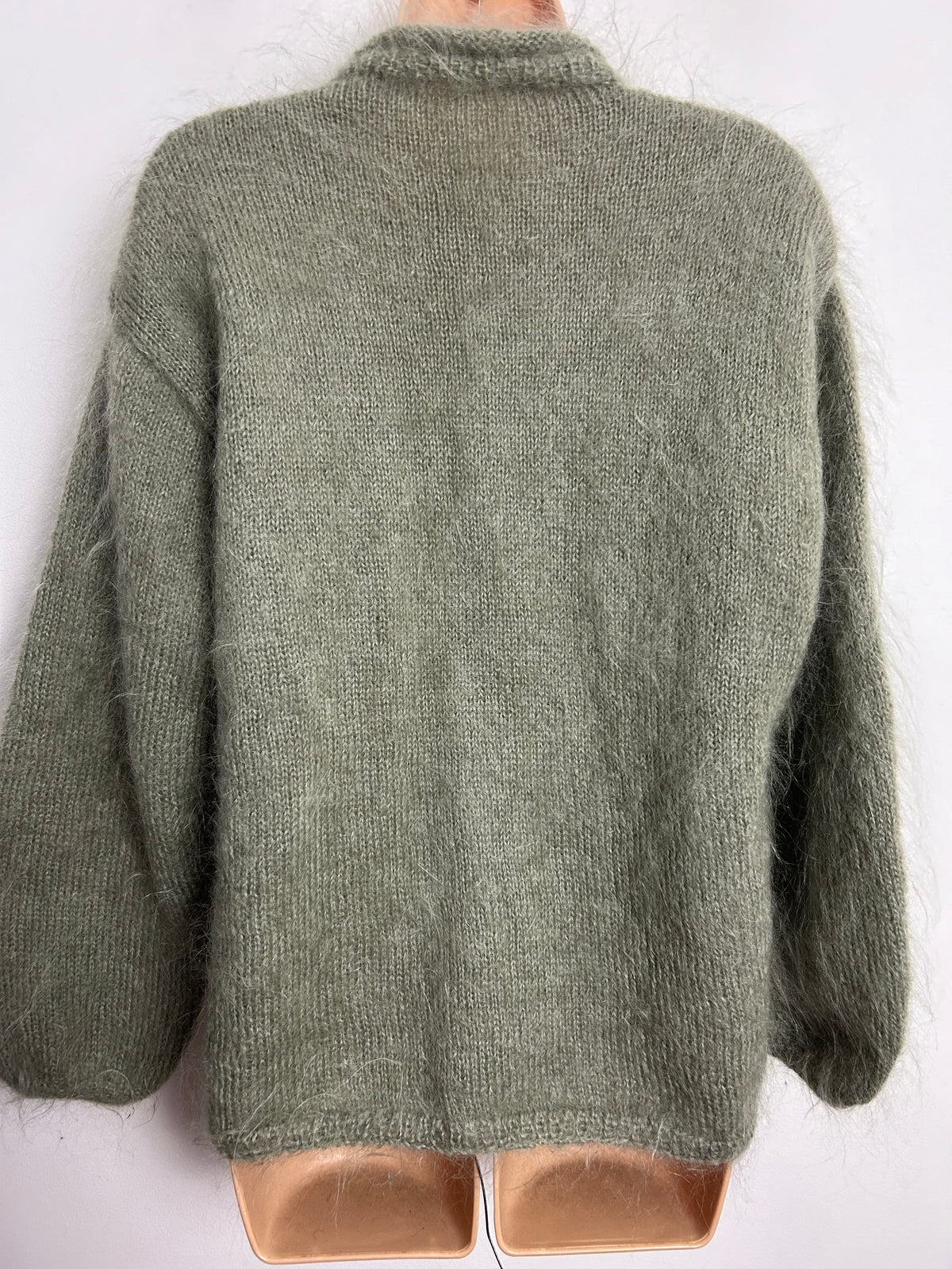 Vintage 1980s Up To Size 16 Sage Green Mohair Mix Long Sleeve Cardigan