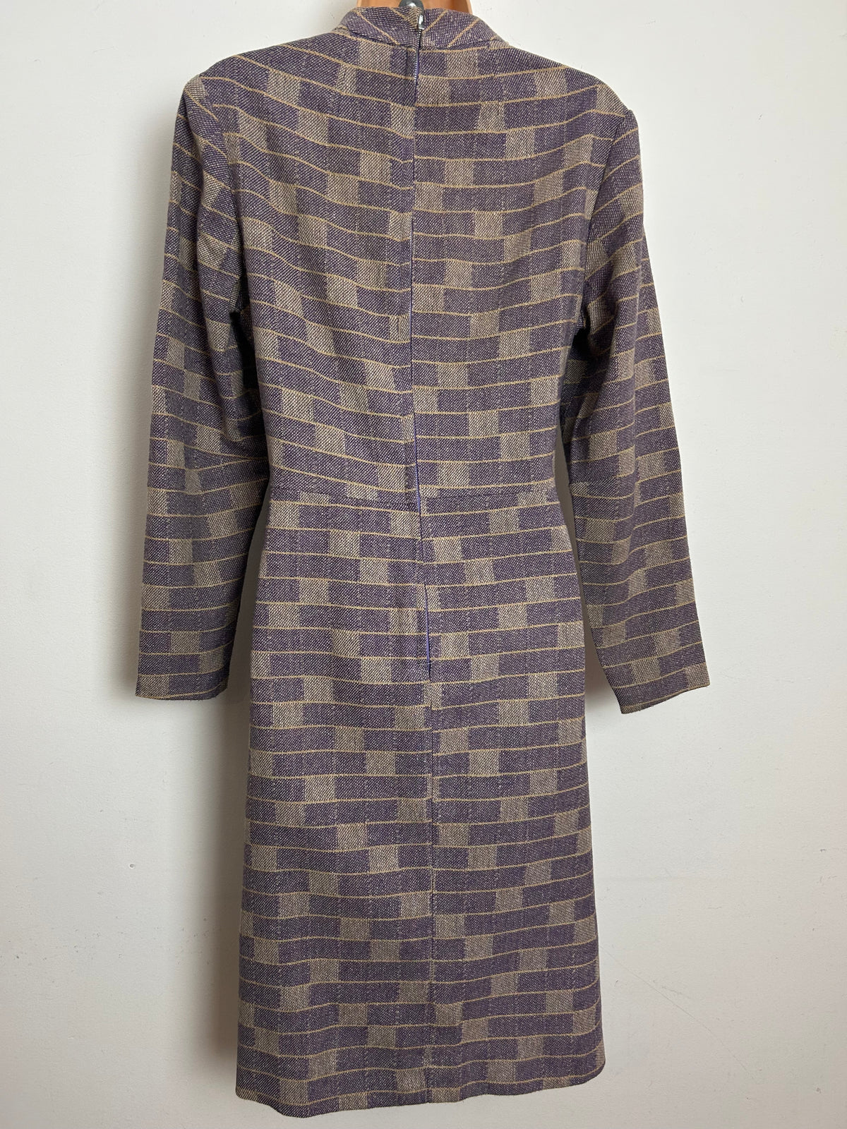 Vintage 1960s DANDI BY BERKERTEX Size 12-14 Mauve & Beige Check Print Wool Mix Mod Dress