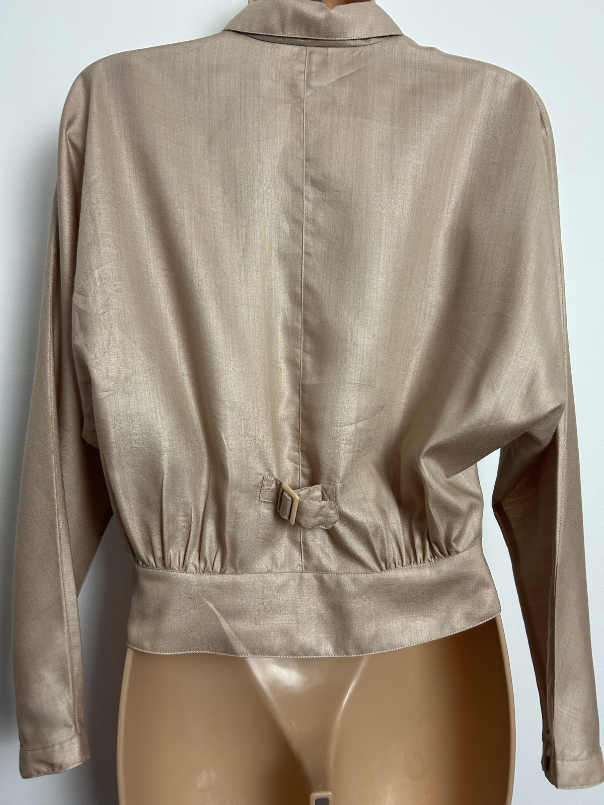Vintage 1980s LADY MANHATTAN Size 10-12 Taupe Double Breasted Long Sleeve Blouse