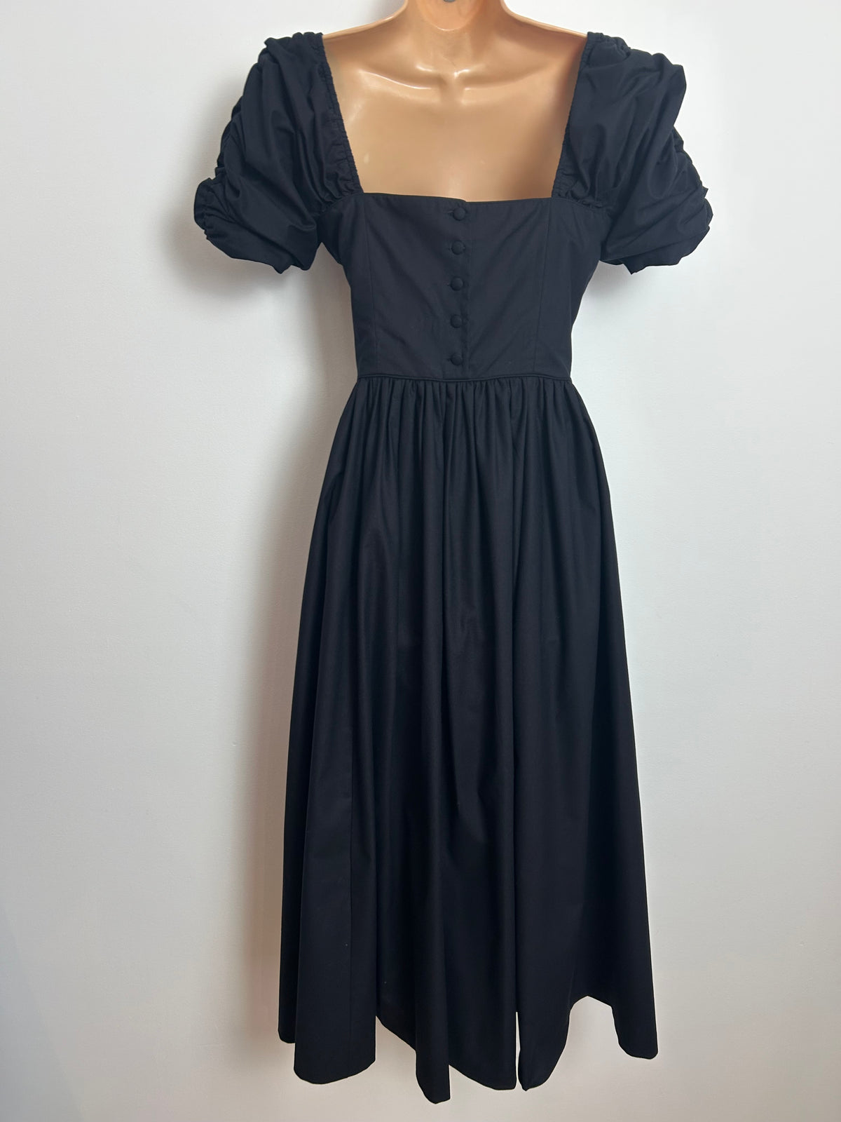 Vintage 1980s LAURA ASHLEY Size 10 (14 On Labels) Black Cotton Boned Princess Ballgown Dress