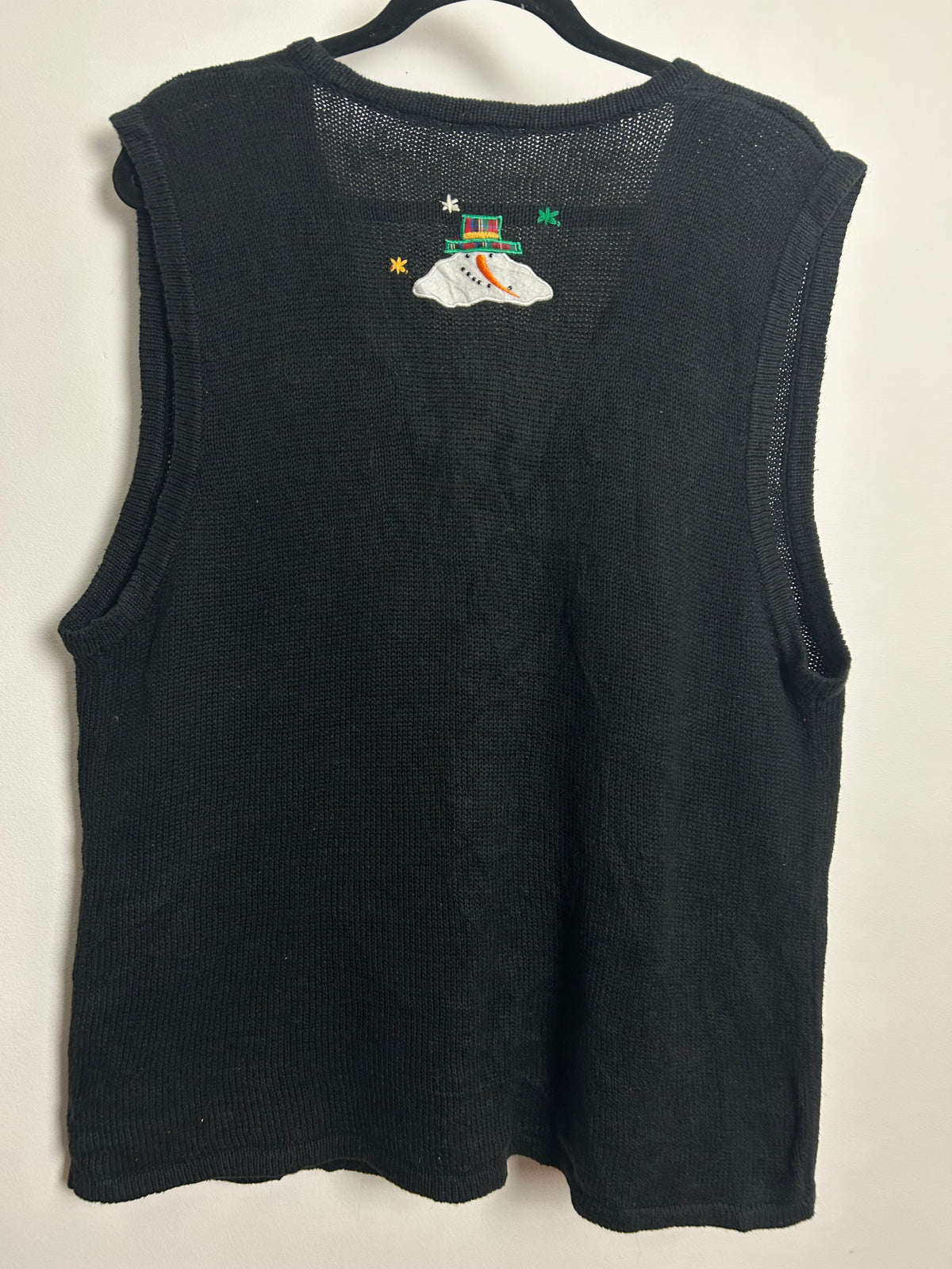 Vintage 1990s Size 14-16 Black Snowman Applique Festive Xmas Novelty Christmas Waistcoat