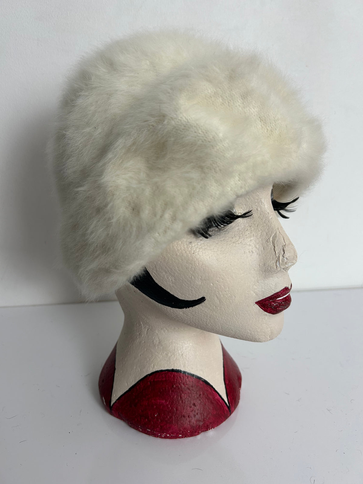 Vintage Winter White Angora Mix Cloche Style Winter Hat