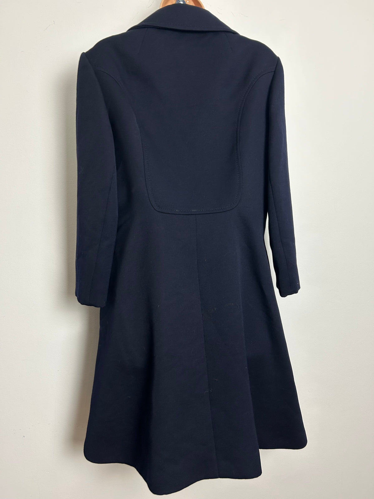 Vintage 1970s KEMPER Size 12 Navy Blue Pure New Wool Double Breasted Military 3/4 SleeveStyle Pea Coat