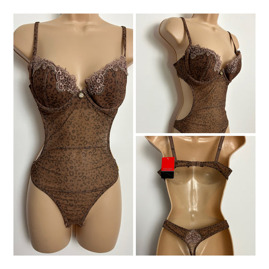 Vintage Y2K BNWT PIERRE CARDIN Size 36B Leopard Print Bodysuit