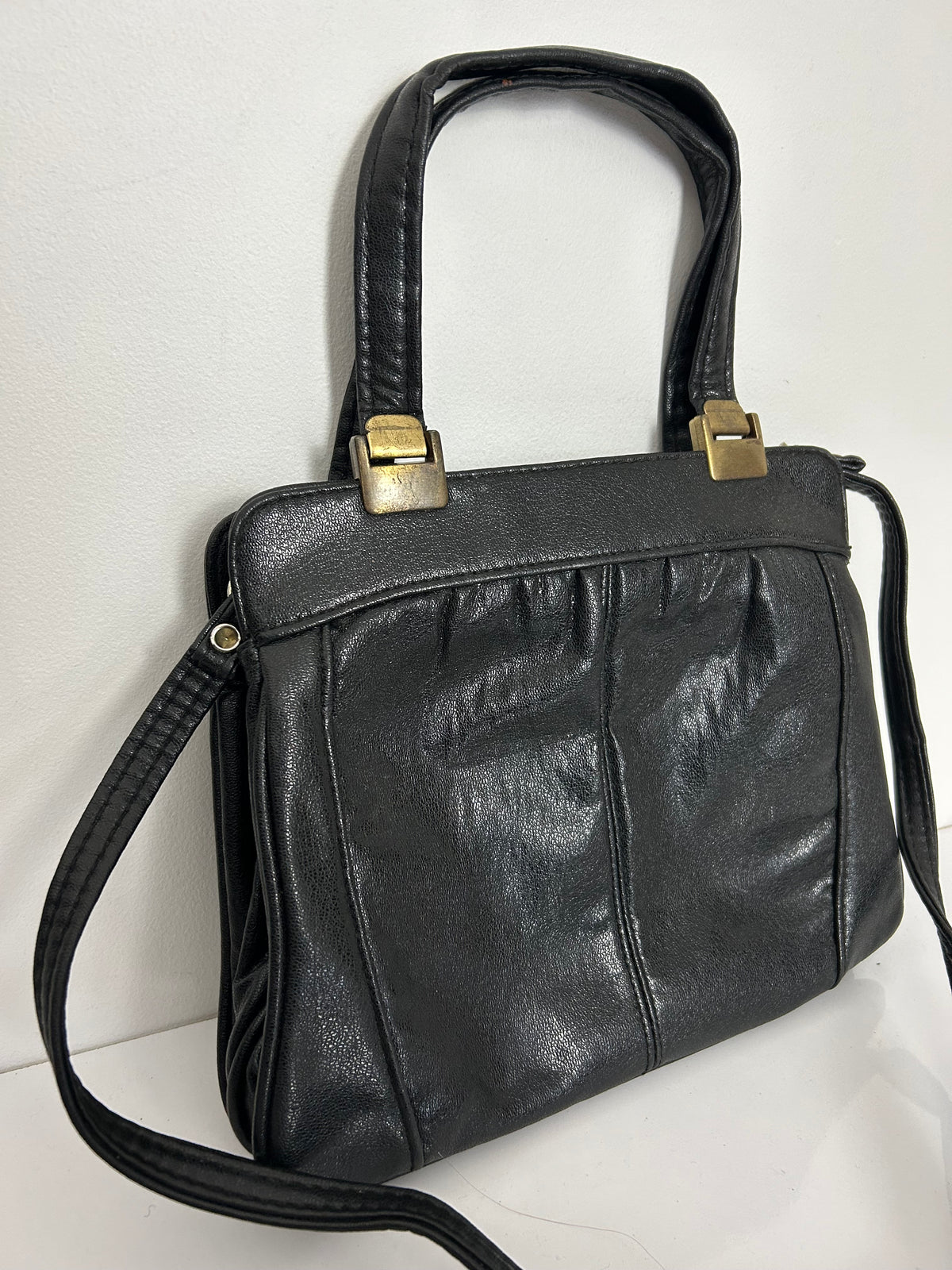 Vintage Late 1970s Black Leather Handbag Or Shoulder Bag