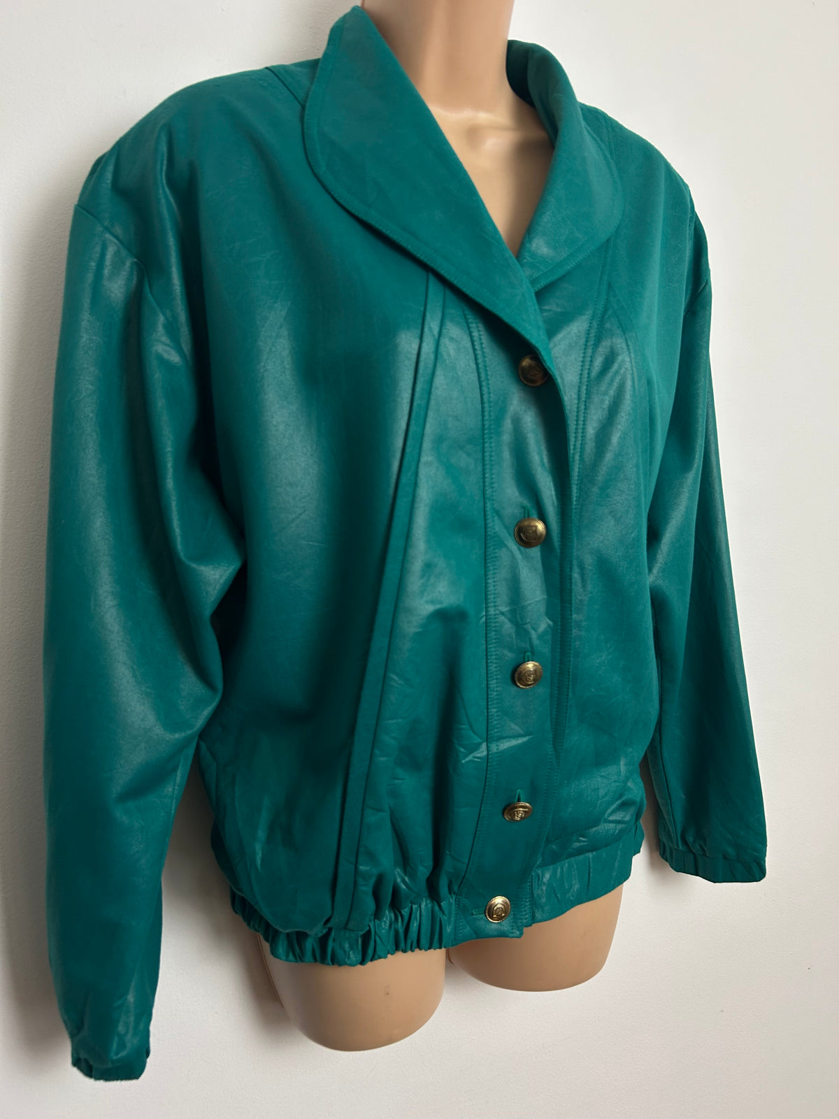 Vintage 1980s Size M 10-12 Jade Green Oversize Wet Look Jacket