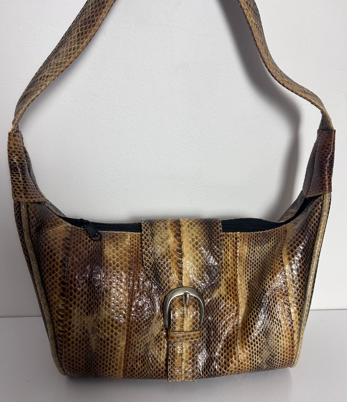 Vintage 1990s Real Reptile Snake Skin Bucket Style Handbag