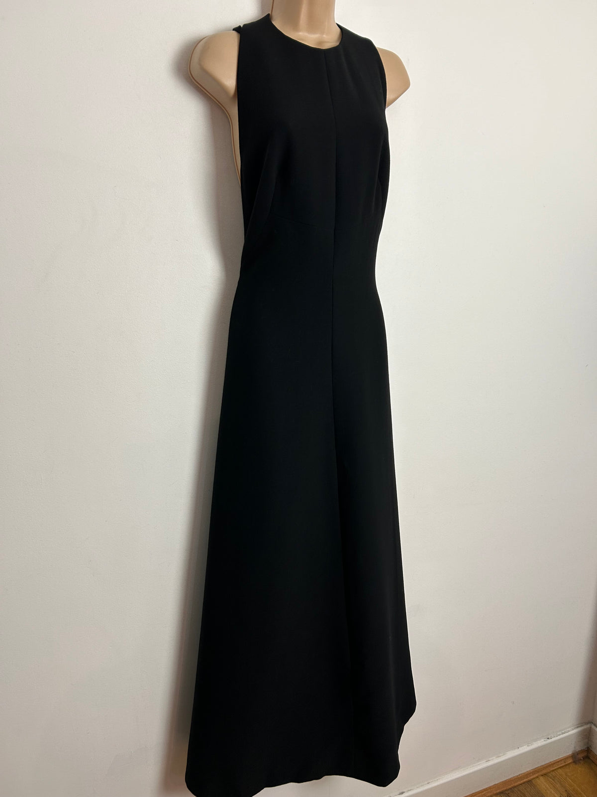 Vintage Early 1970s HASSO UK Size 10 Black Wool Mix Cage Back Occasion Evening Maxi Dress