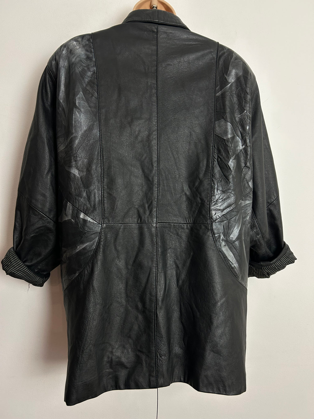 Vintage 1980s CABRINI Up To Size 14 Black & Silver Pattern Open Fronted Leather Jacket