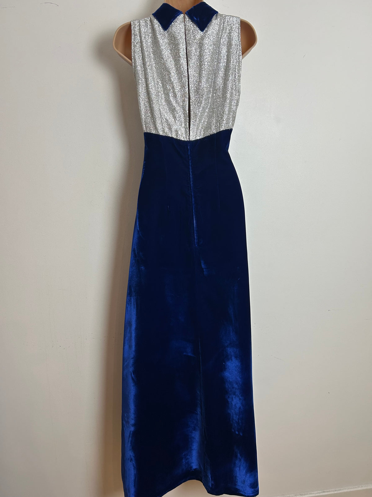 Vintage 1960s MURIEL SPENCER Size 10 Midnight Blue & Silver Lurex Occasion Evening Maxi Dress