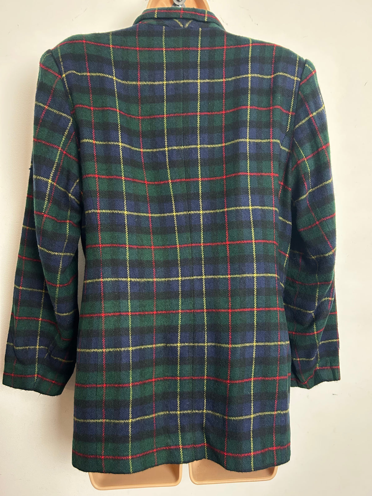 Vintage 1980s Size 12-14 SUPREME Dark Green Tartan Check Wool Mix Blazer