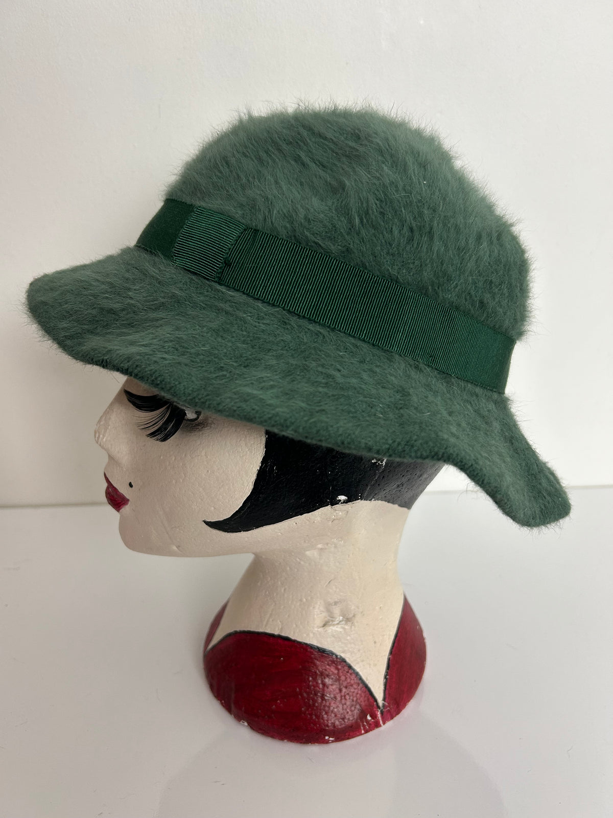 Vintage Austrian Moss Green Angora Mix Trilby Style Hat