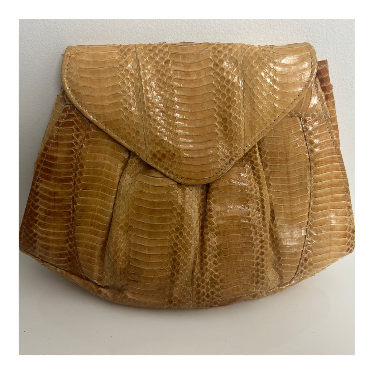 Vintage Early 1980s J. RENEE Warm Honey Tan Real Snake Skin Clutch Bag