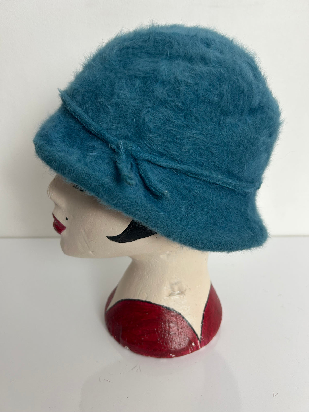 Vintage CREATION ELO FRANCE Dark Dusky Blue Braid Angora Mix Trim Cloche Style Hat