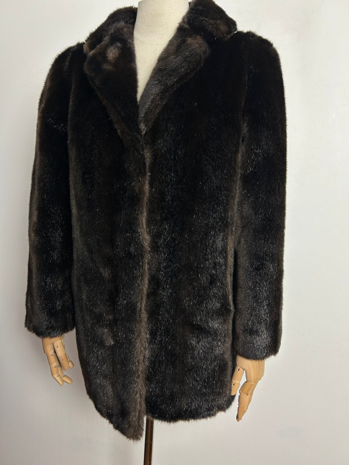 Vintage C&A UK Size 12-14 Chocolate Brown Soft Faux Fur Coat