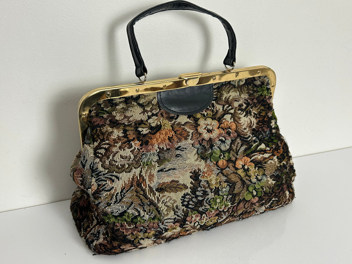 Vintage 1970s Gorgeous Large Tapestry Carpet Style Handbag