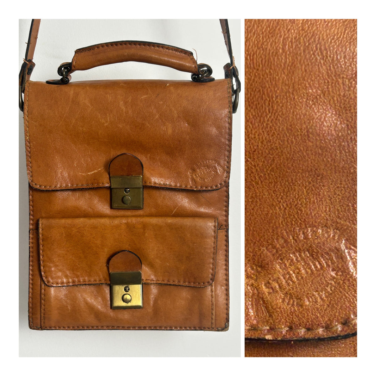 Vintage 1970s Italian "THE WIZARD" Tan Brown Leather Satchel Style Handbag/Shoulder Bag