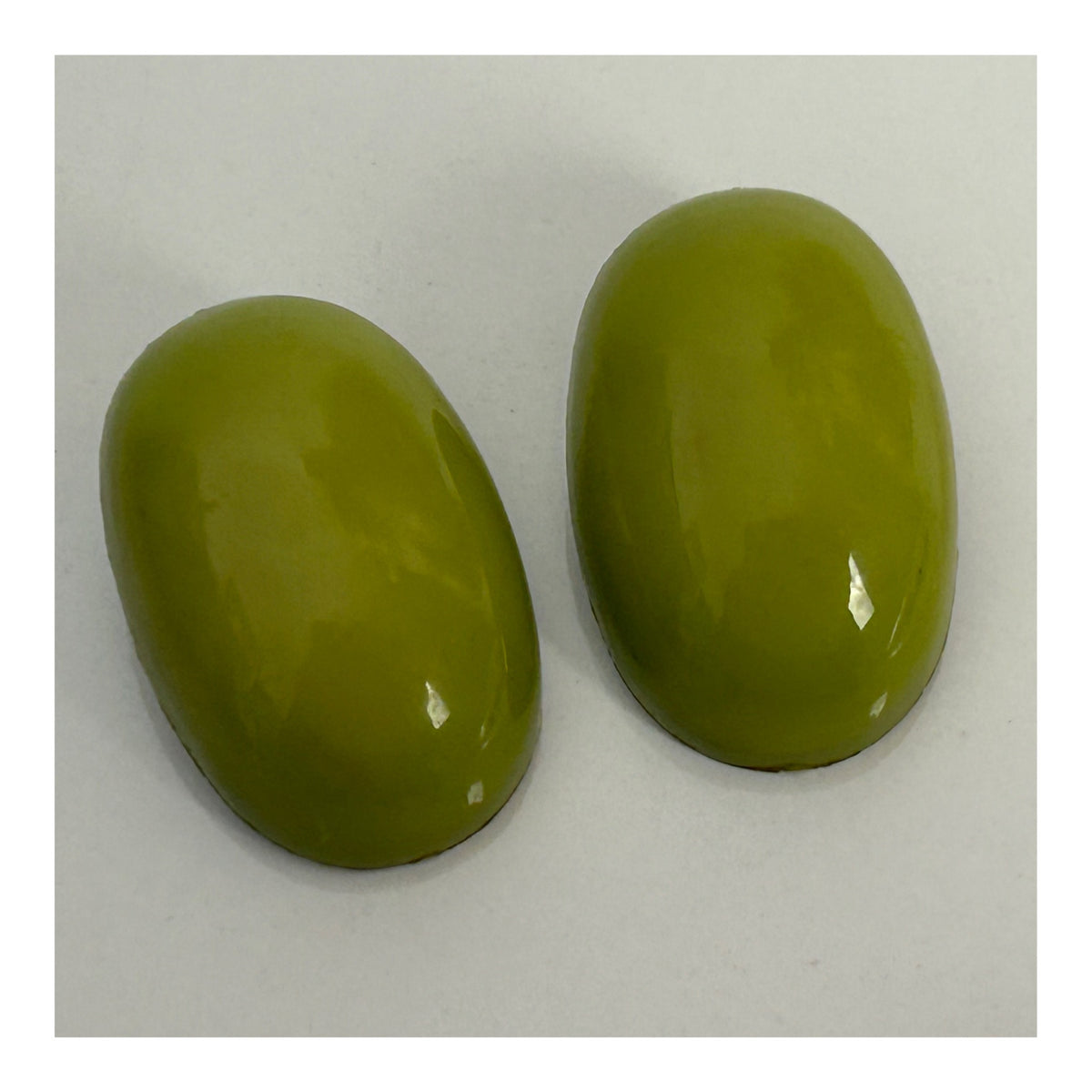 Vintage 1960s Olive Green Plastic Oval Clip On Earrings