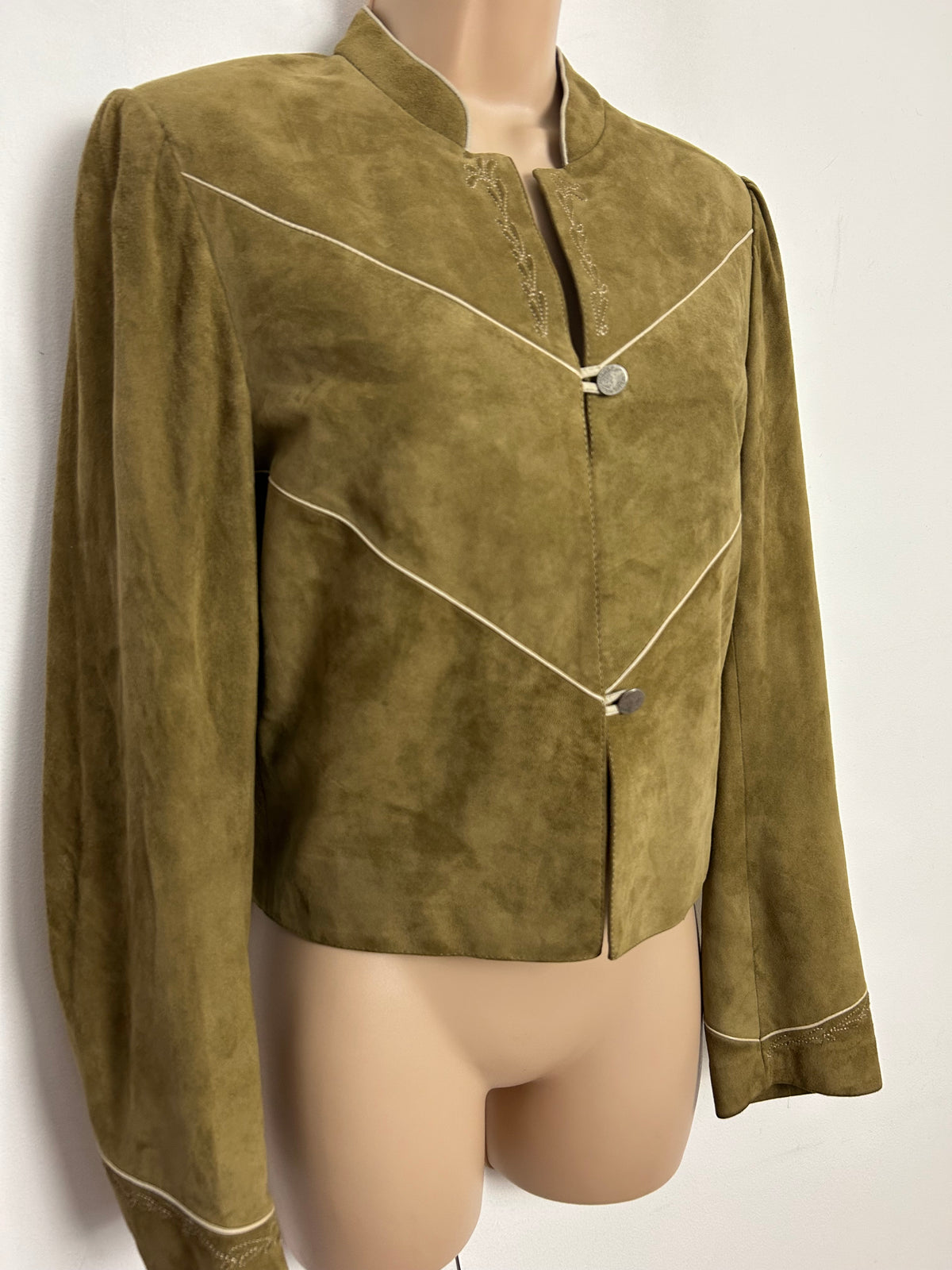 Vintage Late 1970s/Early 1980s UK Size 10 Sandy Beige Real Suede Stitch Detail Jacket