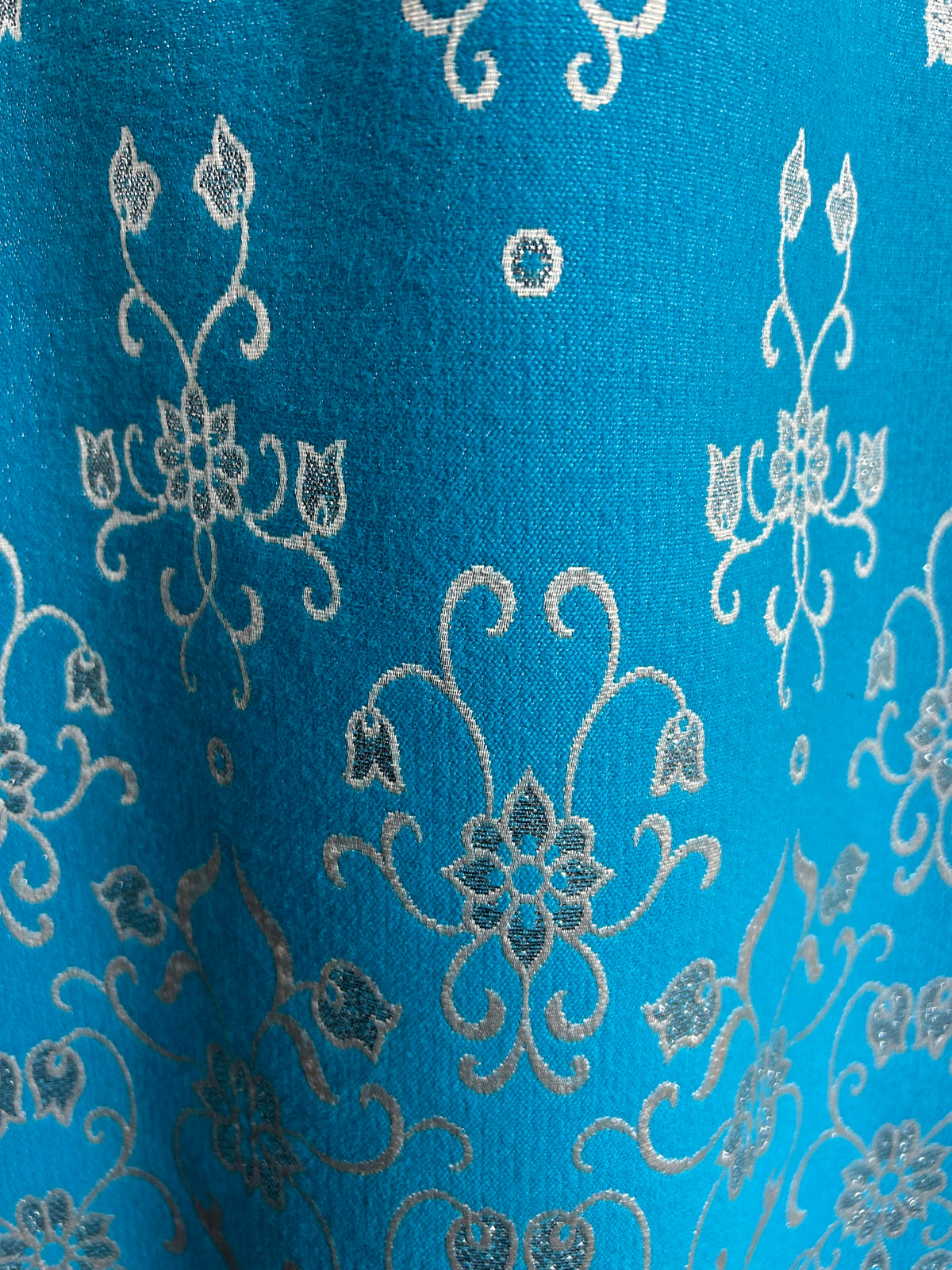 Vintage 1960s BERKERTEX UK Size 6-8 Turquoise & Cream Floral Detail Long Sleeve Occasion Maxi Dress