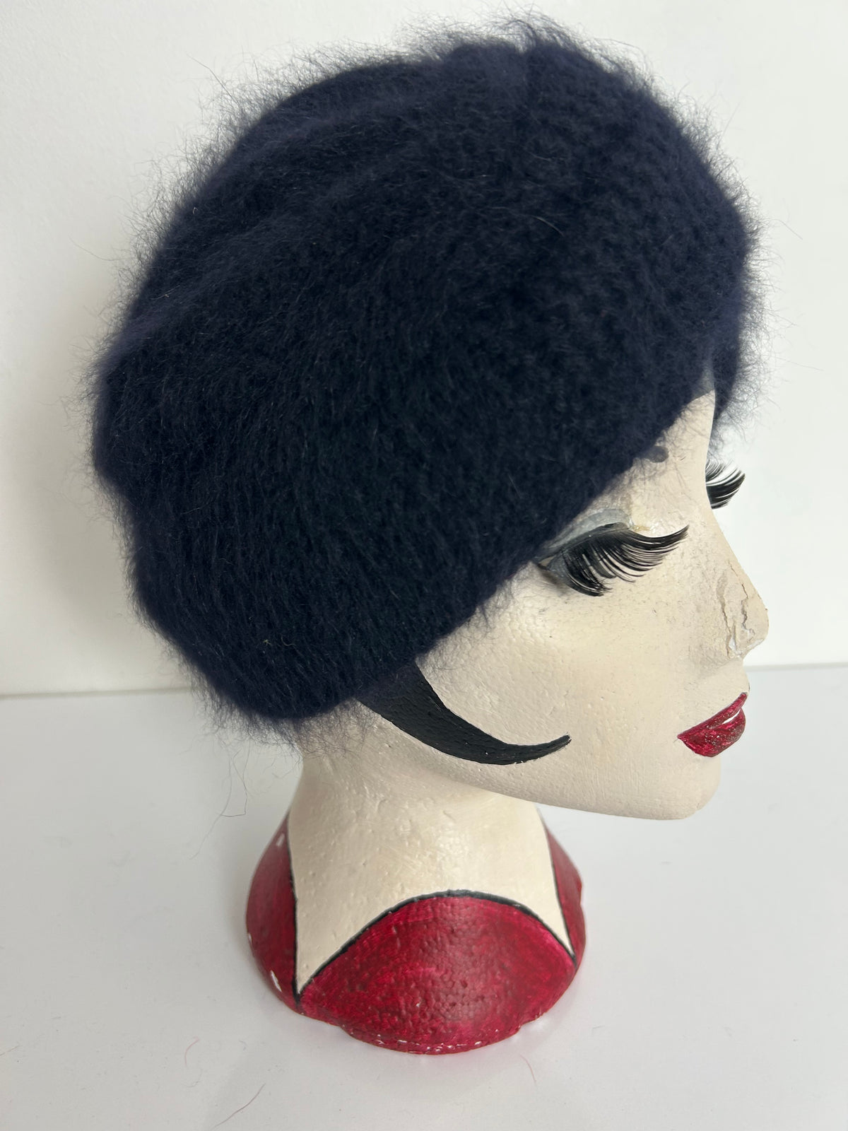 Vintage THELEN Black Wool & Angora Mix Turban Style Beanie Hat