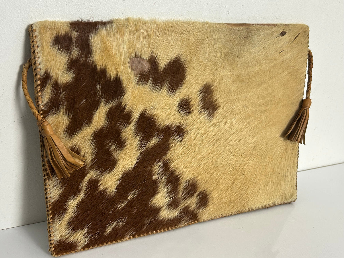 Vintage 1970s Real Leather Cowhide With Hair A4 Portfolio Document Folder