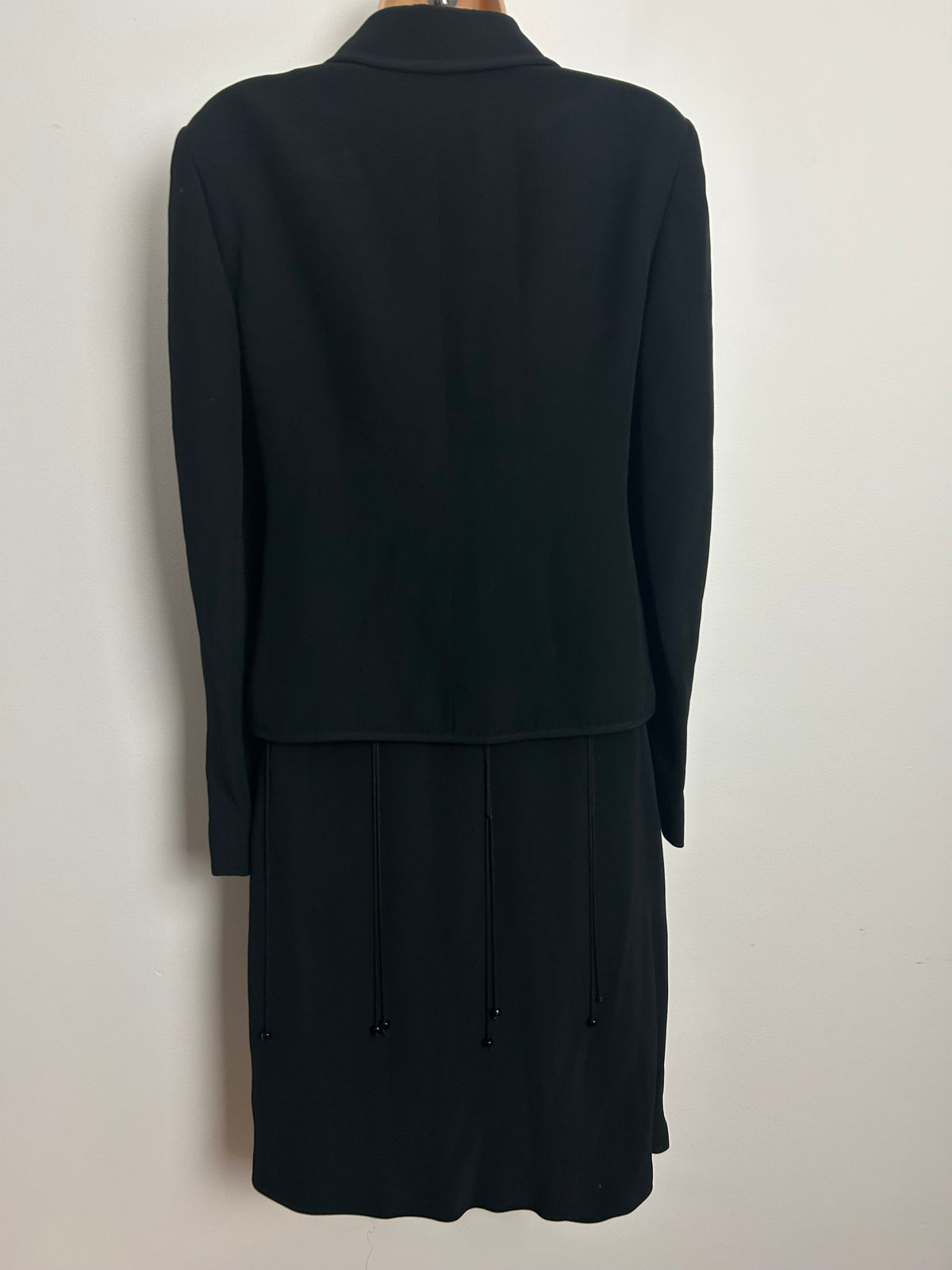 Vintage Late 1990s MOSCHINO CHEAP & CHIC Size 10 Black Lattice String Detail Little Black Dress & Matching Jacket Suit