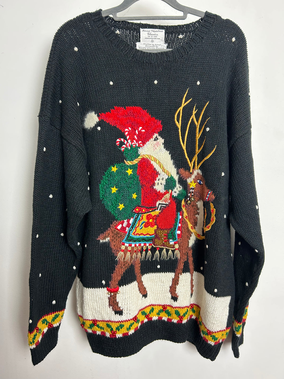 Vintage MARISA CHRISTINA Classics Size XL Up To 16 Father Christmas Santa Ramie Mix Xmas Jumper