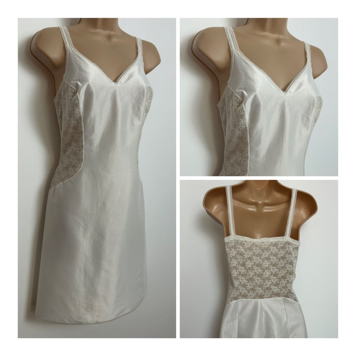 Vintage 1960s HANRO OF SWITZERLAND Size 8 White Nylon Lace Panels Slip