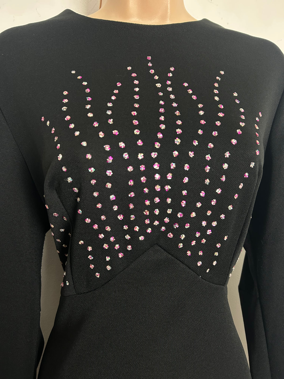Vintage 1970s BELLE OF MY HEART Size 12 Black Glitter Detail Occasion Evening Maxi Dress