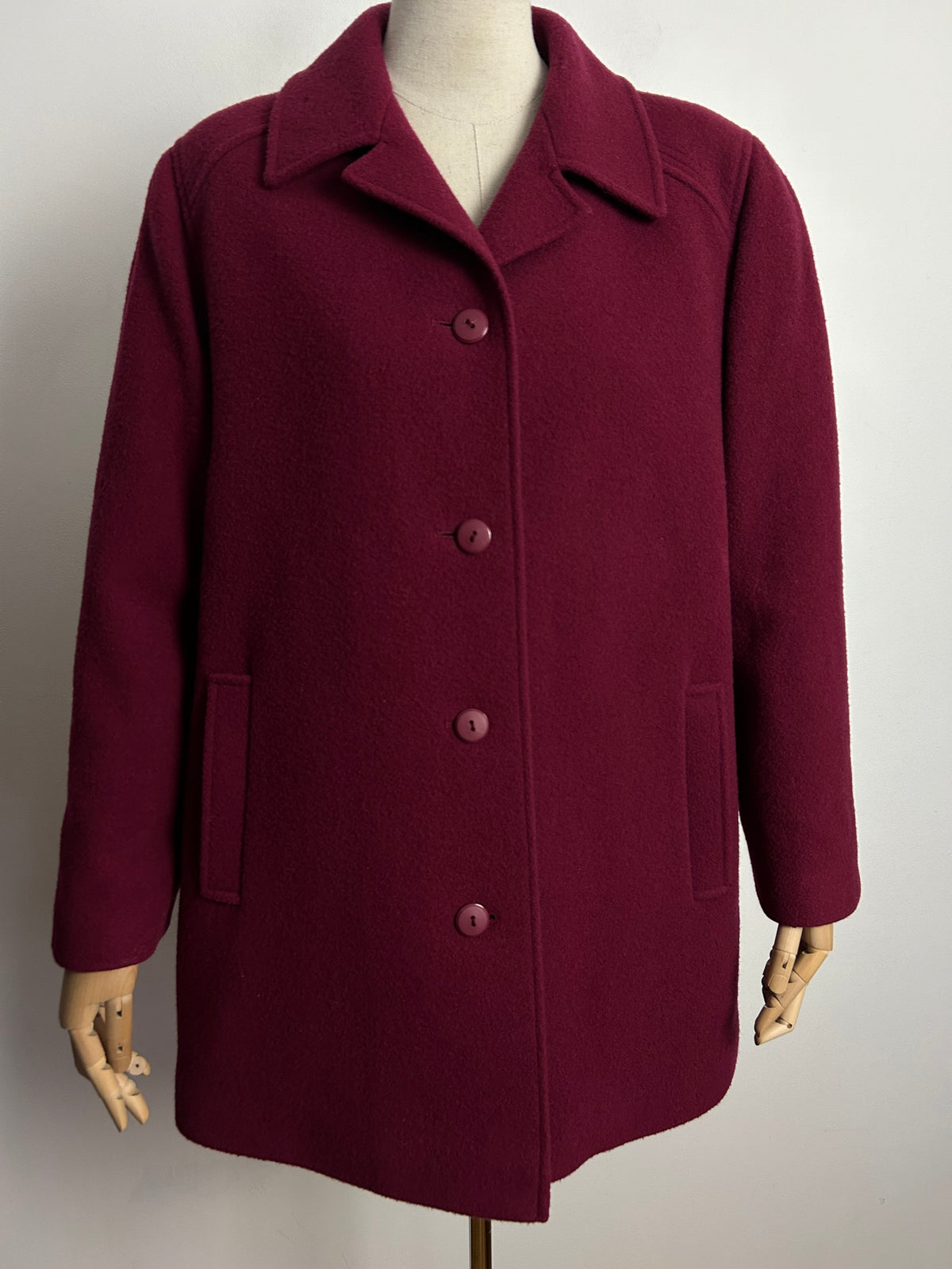 Vintage EASTEX UK Size 16 Dark Red Pure New Wool Lined Coat