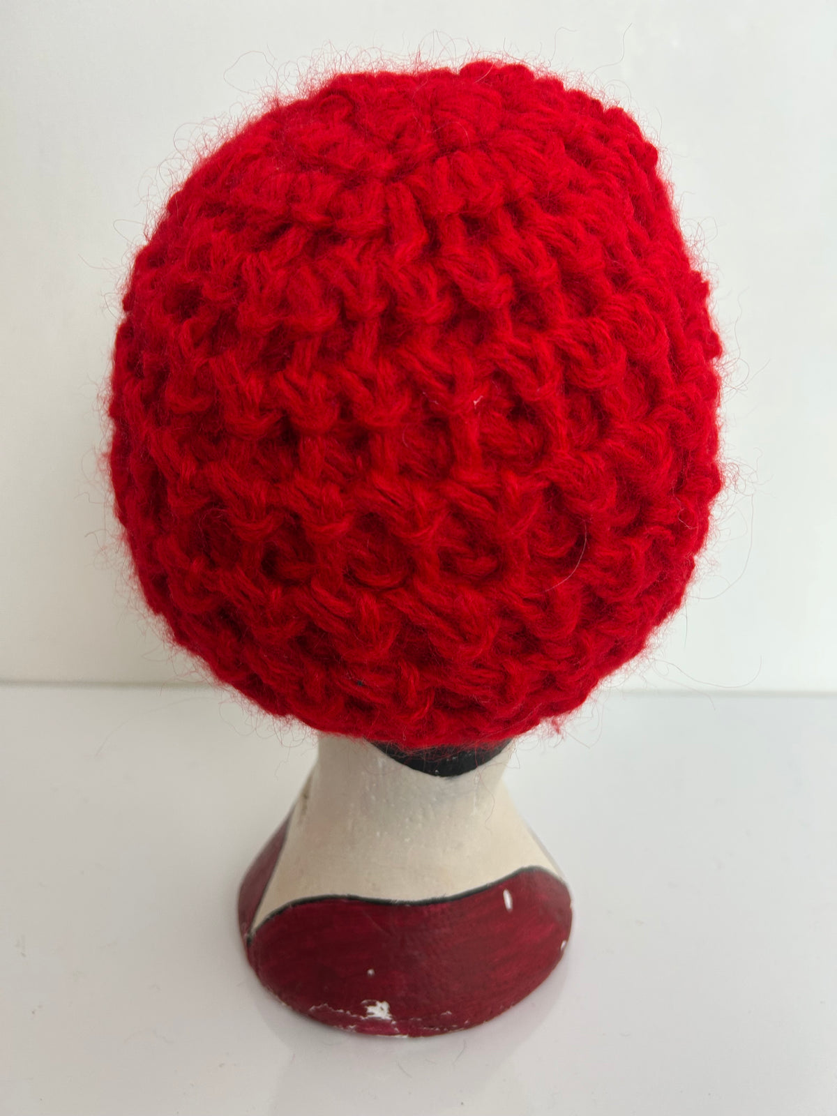 Vintage Red Wool & Angora Chunk Open Stitch Reversible Beanie Beret Style Hat