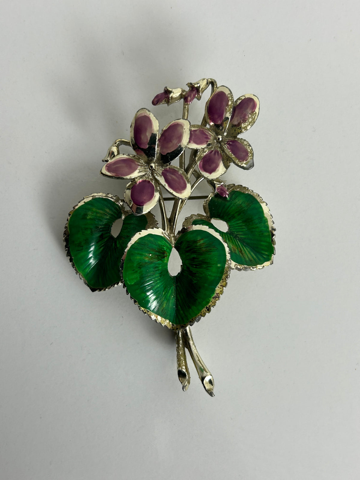 Vintage 1950s EXQUISITE Floral RARE Violet Birthday Series "March" Pin Brooch
