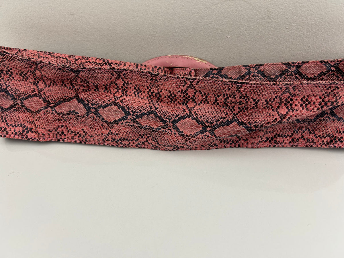Vintage 1980s Fab Pink Python Snake Print Leather Cinch Belt