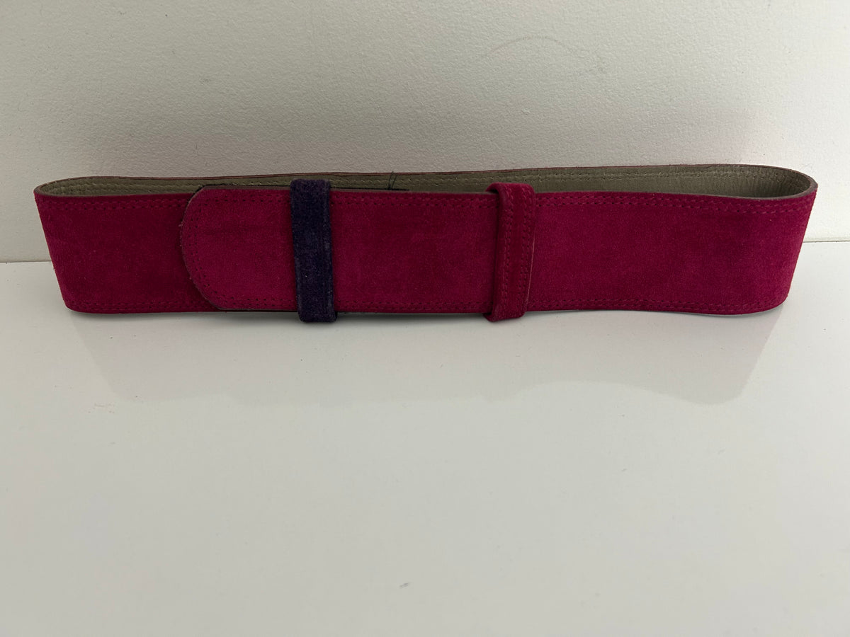 Vintage 1980s BIJOU BRIGITTE Fuchsia Pink Real Suede Wide Belt Up To 30"