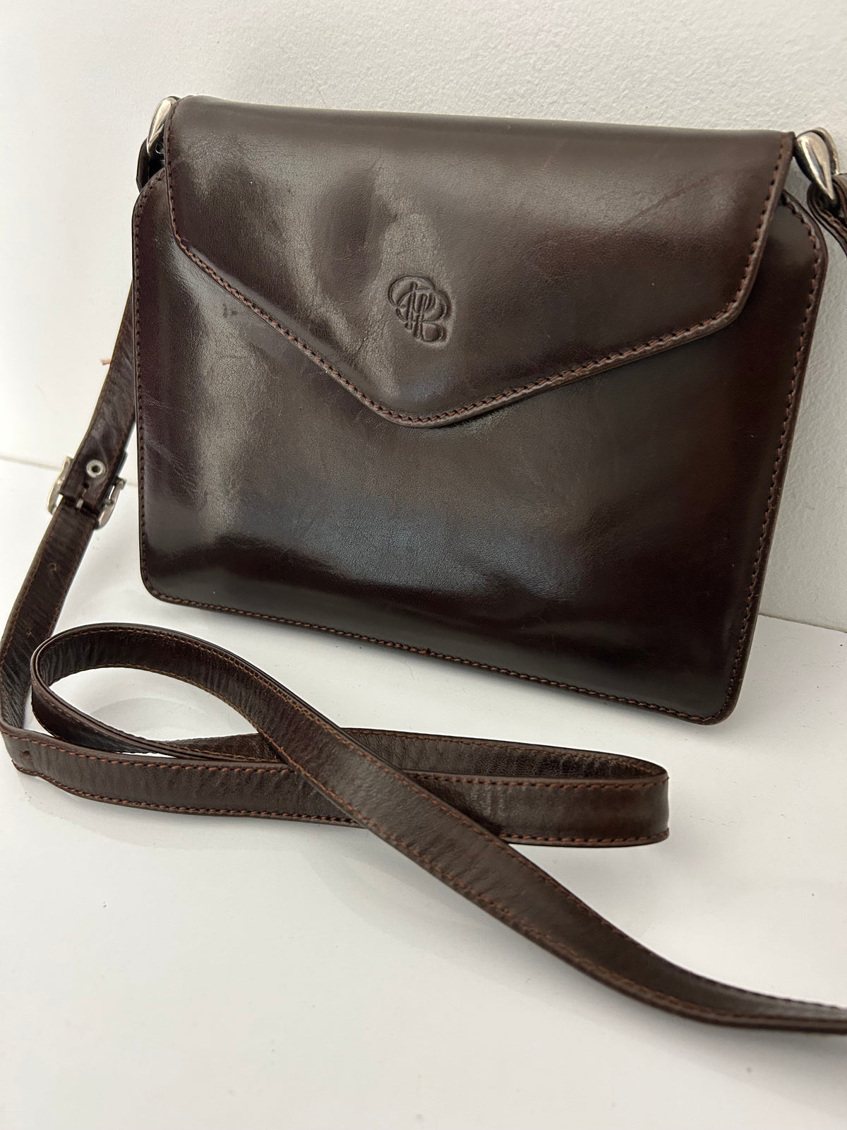 Vintage 1990s PB Small Brown Leather Cross Body Or Shoulder Bag
