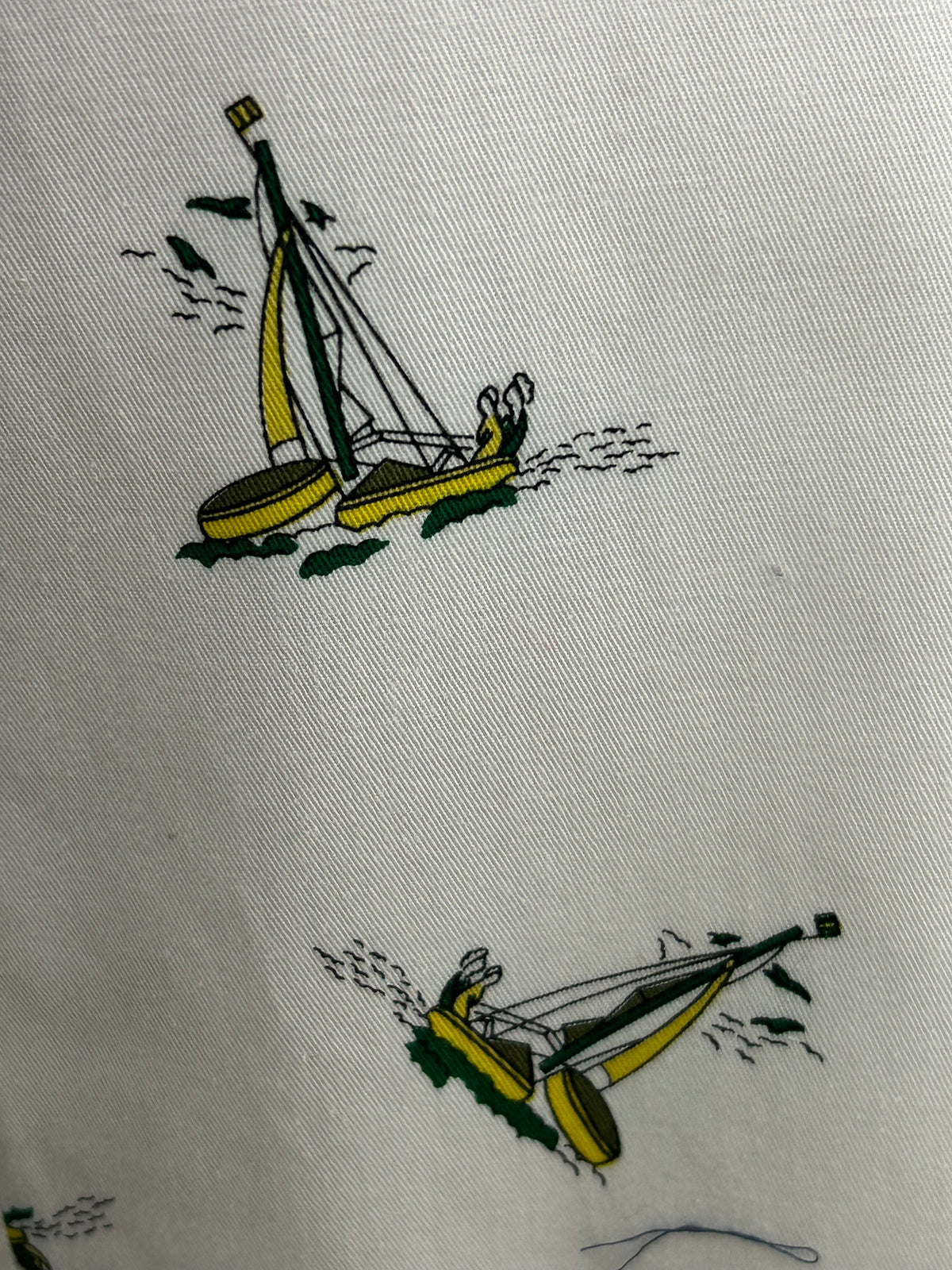 Vintage 1970s PENELOPE PEEP Size 12 Cream Novelty Print Sailing Boat Yacht Print Cotton Belted Day Dress