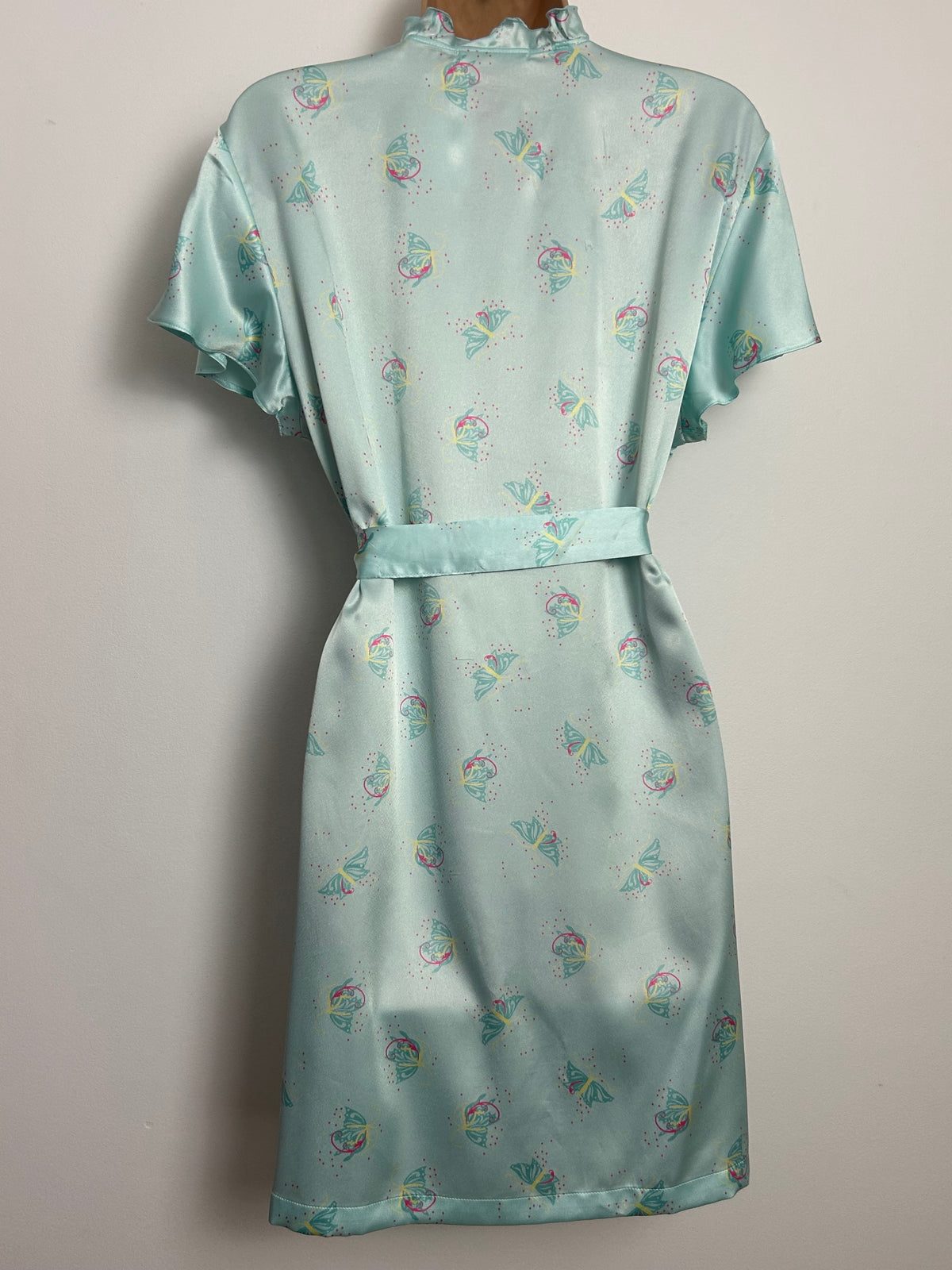 Circa 2008 Y2K Marks & Spencer Size 8-10 Turquoise Green Butterfly Print Silky Wrap Dressing  Gown
