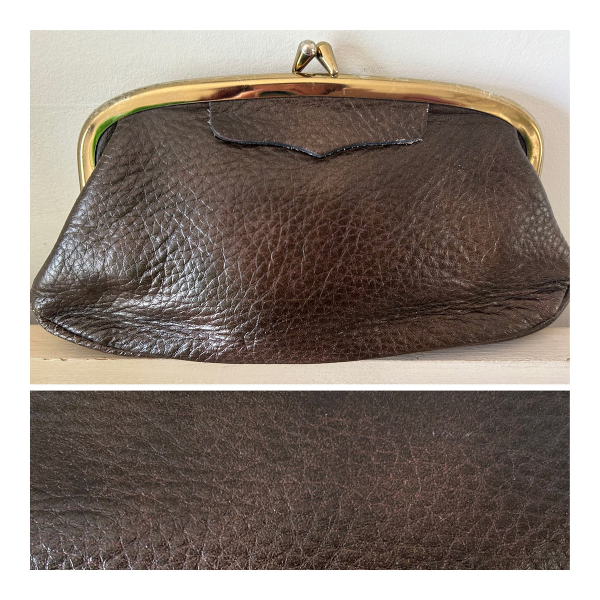 Vintage 1960s LETISSE Small Brown Leather Mock Croc Clutch Bag
