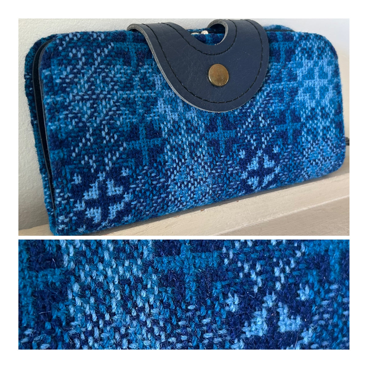 Vintage Blue Welsh Wool Tapestry Large Purse With Wrist Strap