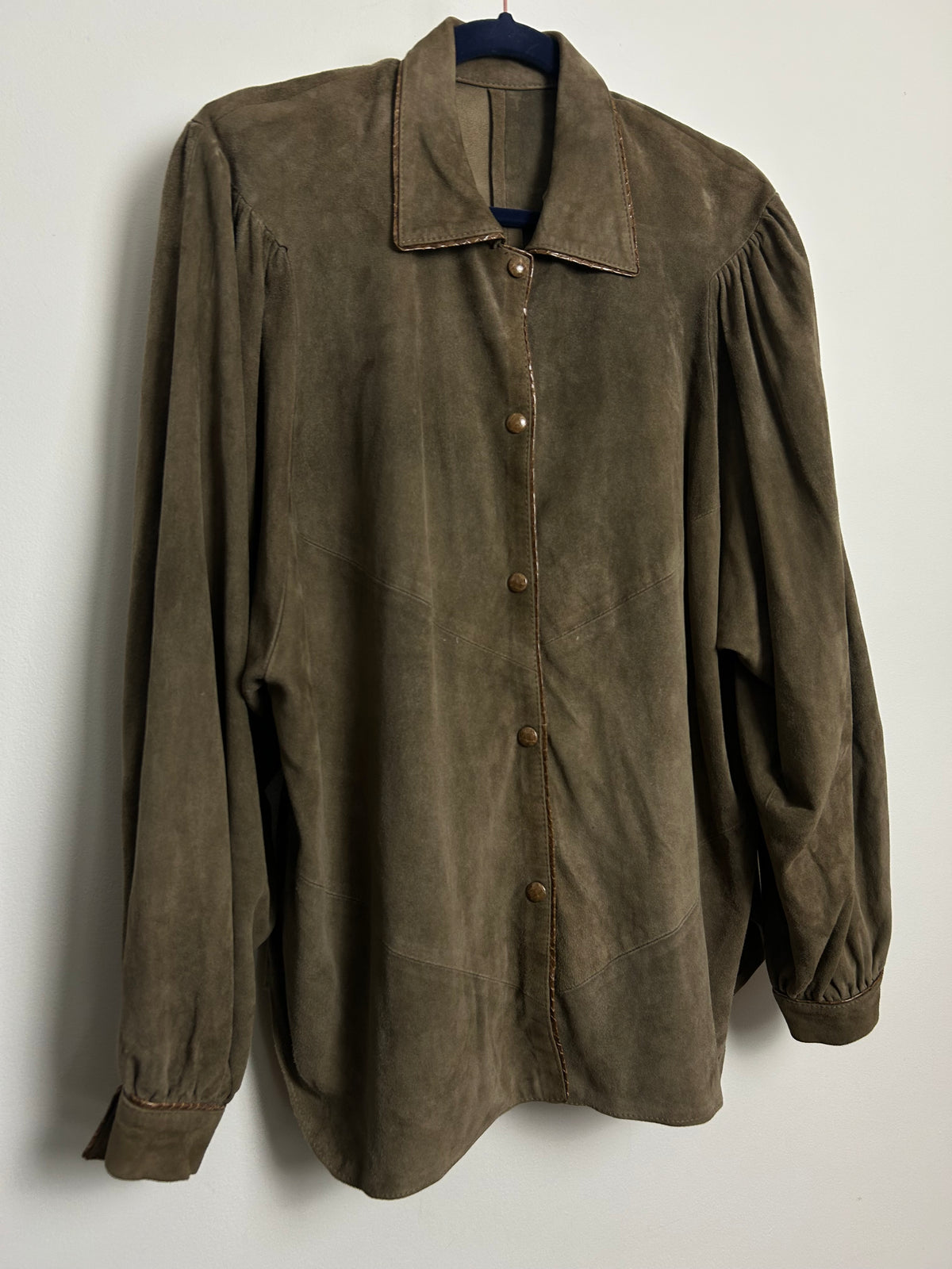 Vintage 1980s Size 14 Brown Real Suede Leather Trim Shacket Style Jacket