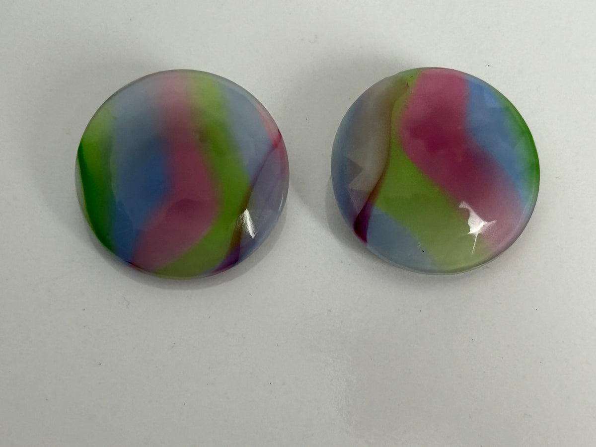 Vintage 1960s Large Round Multicolour Glass Clip On Earrings