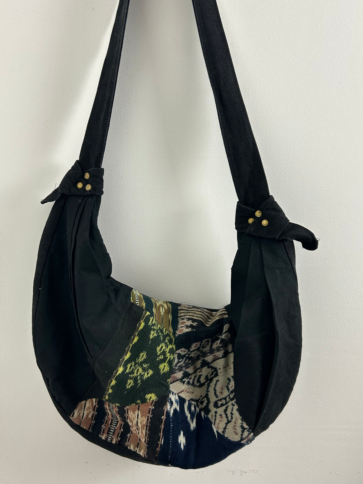 Vintage IKAT ART Collections Black Woven Tapestry 100% Cotton Boho Hippie Tote Bag