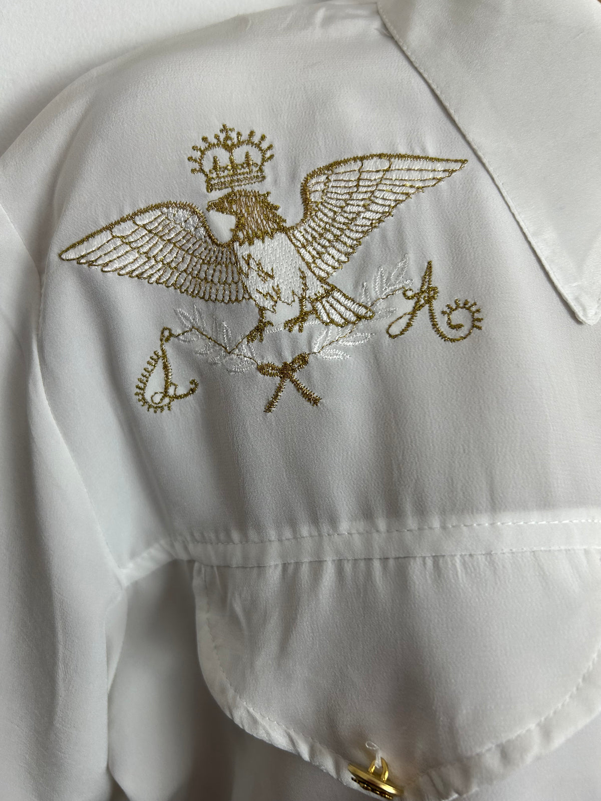 Vintage 1980s ST DENIS Size 10 White & Gold Embroidered Detail Cut Out Back Summer Playsuit