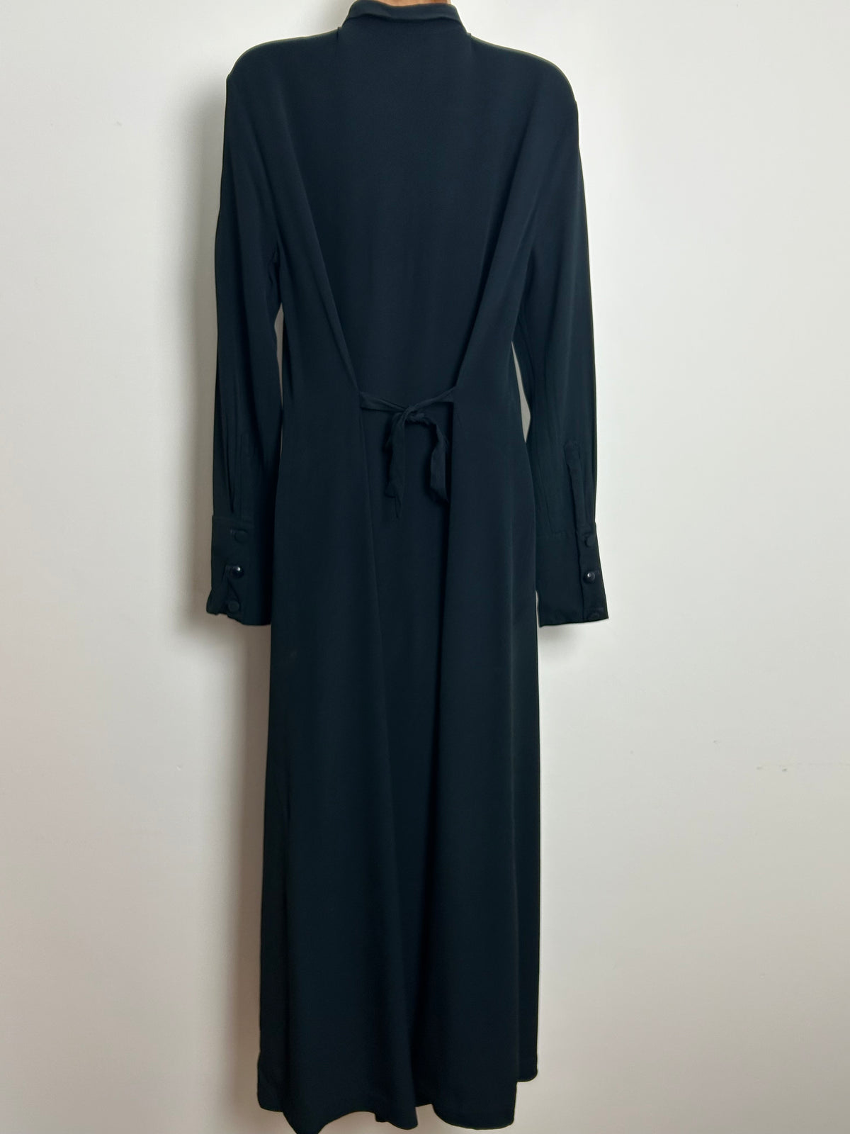 Vintage Late 1980s DIVERSION NICOLE FARHI Size 10-12 Black Satin Backed Midaxi Dress