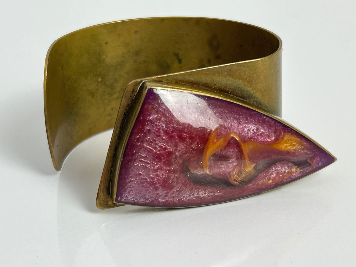 Vintage Chunky Brass Metal Modernist Cuff Style Bangle/Bracelet