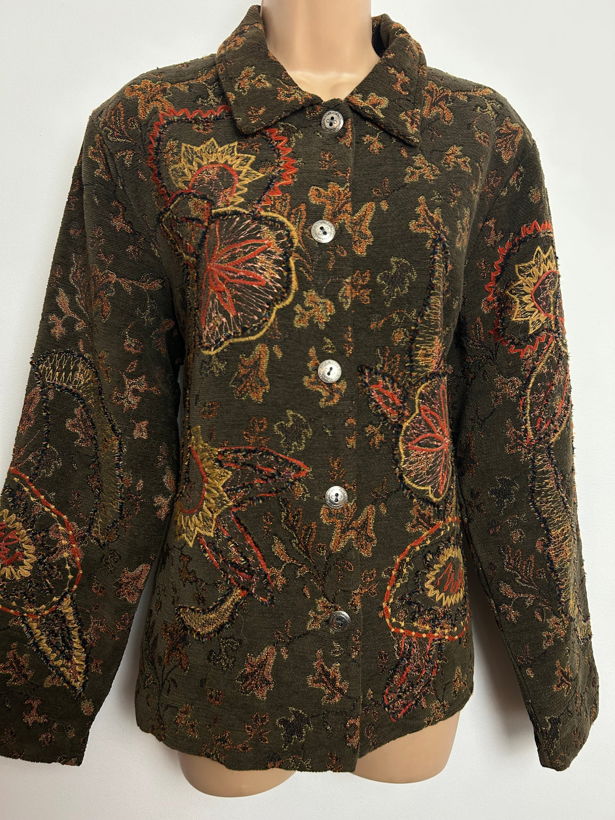 Vintage 1980s COLDWATER CREEK Size 14-16 Brown Tones Stitch Detail Jacket Style Blazer