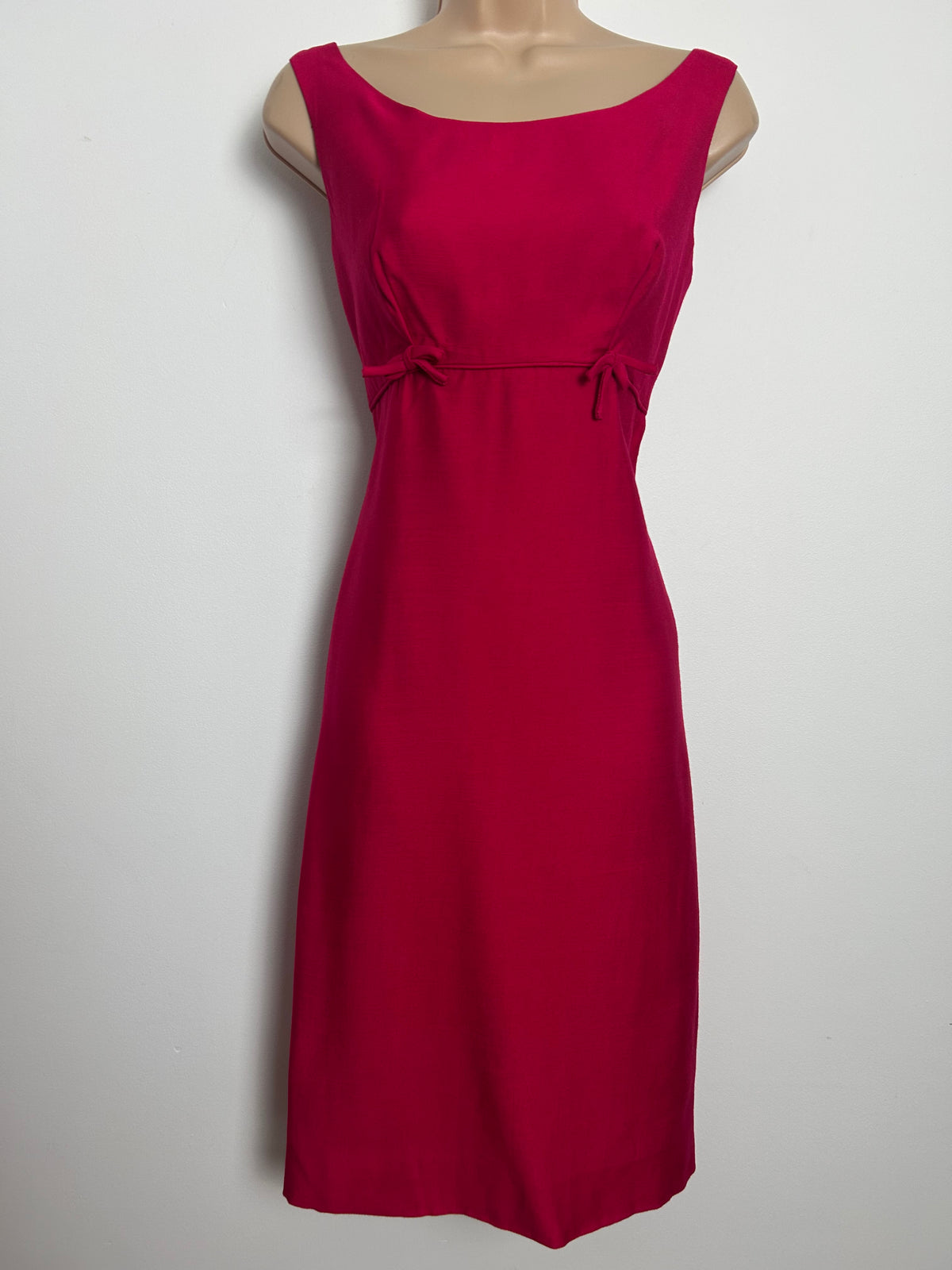 Vintage 1960s Size 8-10 Fuchsia Pink Sleeveless Bow Detail Wiggle Dress