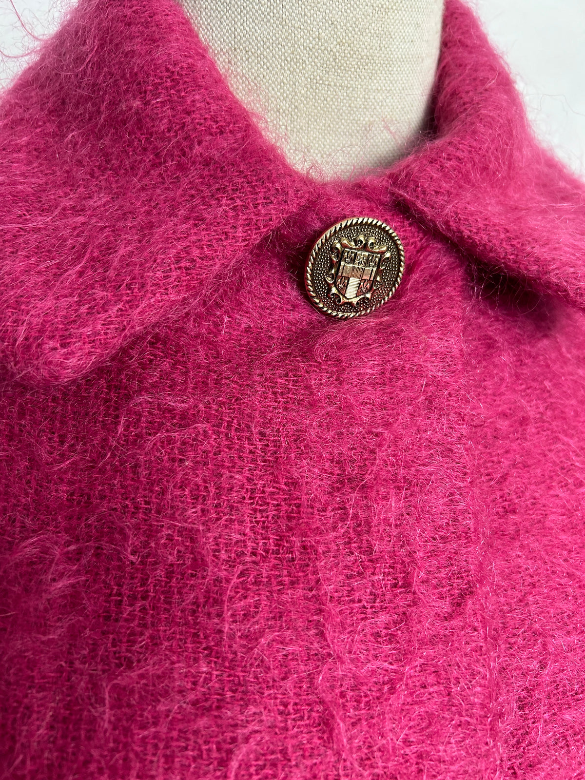 Vintage 1960s ANDREW STEWART UK Size 8-10 Pink Wool & Mohair Mix Fringed Cape/Poncho
