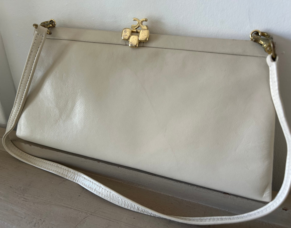 Vintage 1960s Cream Faux Leather Shoulder or Clutch Bag